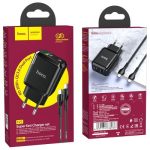 Incarcator retea Hoco N5 Type c PD 20W, 1xusb, QC3.0 dual port+cablu Type c 1m, negru