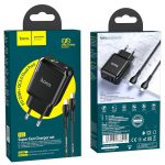 Incarcator retea Hoco N5 Type c PD 20W, 1xusb, QC3.0 dual port+cablu Iphone 1m, negru