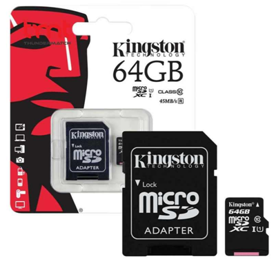 Card de memorie KINGSTON MicroSDXC, cu adaptor, CL10, 64GB