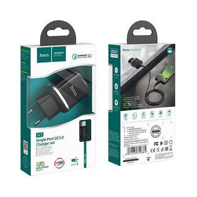 Incarcator retea Hoco N3 cu cablu Microusb 18W 1XUSB QC3.0 negru